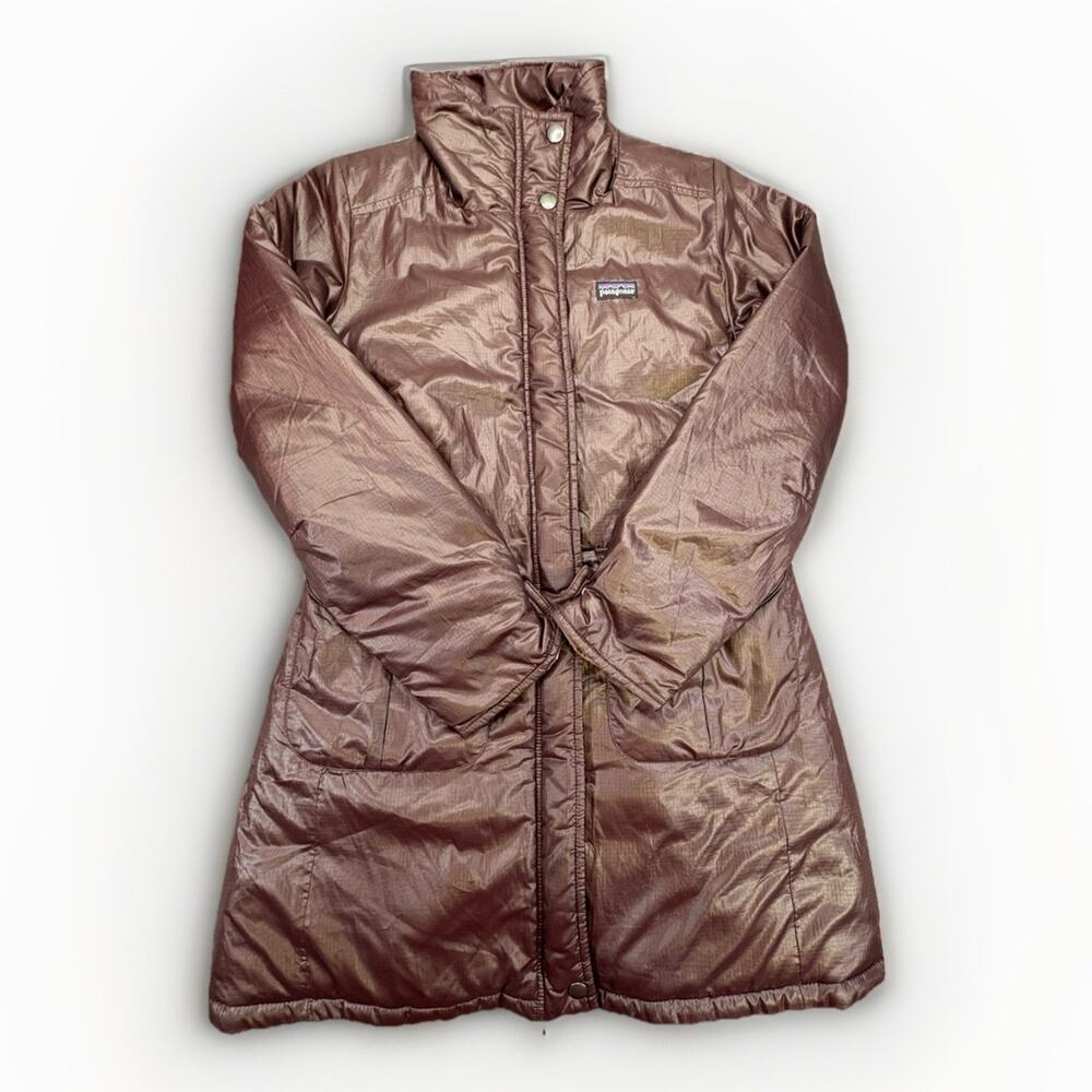 Patagonia Girls Medium 10 Insulated Long Coat Cocoa Parka Full Zip Pockets - Picture 2 of 14